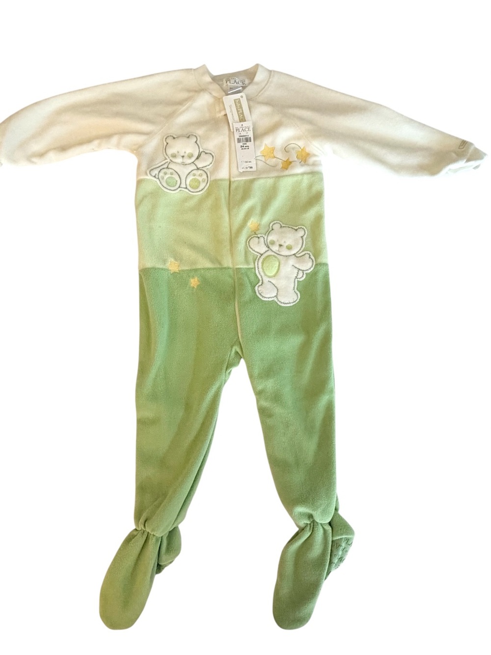 The Children’s Place Footed Fleece Green Teddy Onesie in Size 24 Months
